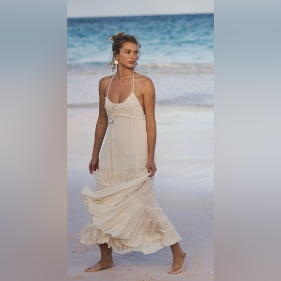 Free People Dresses & Skirts - Free People Burst of Bliss Maxi Dress Cream Boho Tiered NWT Size Large